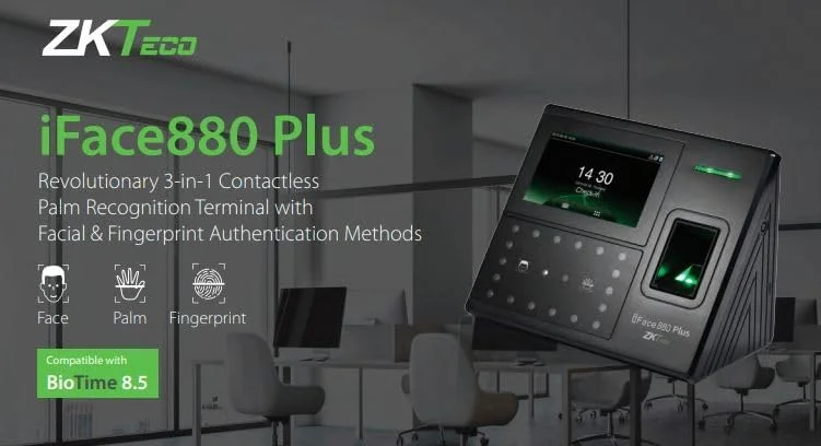 دستگاه حضور و غیاب و کنترل دسترسی چند بیومتریک ZKteco iFace880 Plus