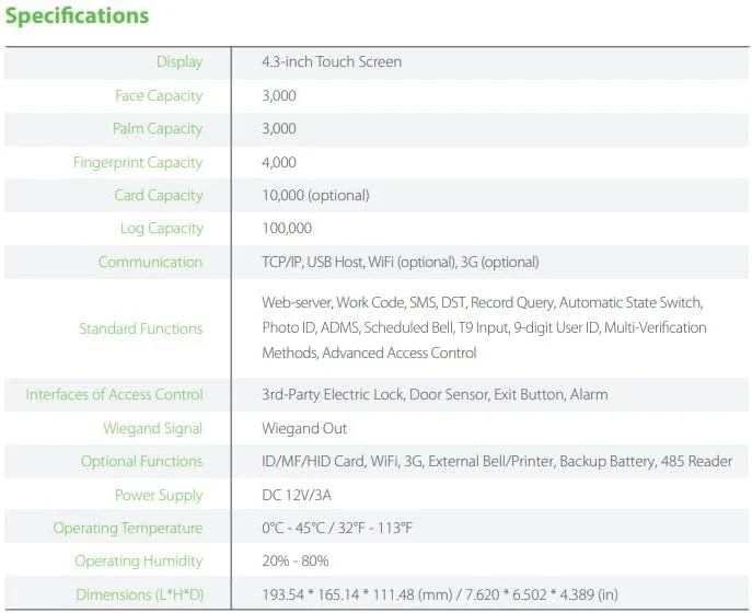 دستگاه حضور و غیاب و کنترل دسترسی چند بیومتریک ZKteco iFace880 Plus