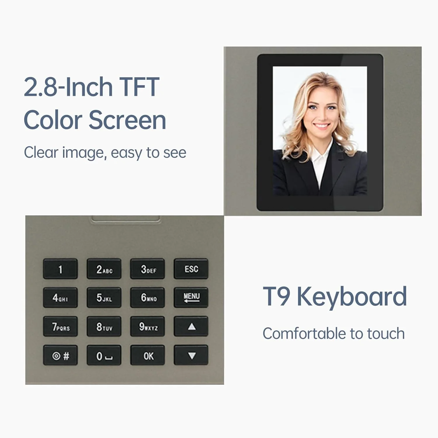 دستگاه حضور و غیاب هوشمند تشخیص چهره، اثر انگشت و رمز عبور برای کارکنان، صفحه نمایش 2.8 اینچی TFT، دوربین دوگانه، شناسایی سریع، پشتیبانی از خروجی داده، 8 زبان سیستم، Time DOOMUN