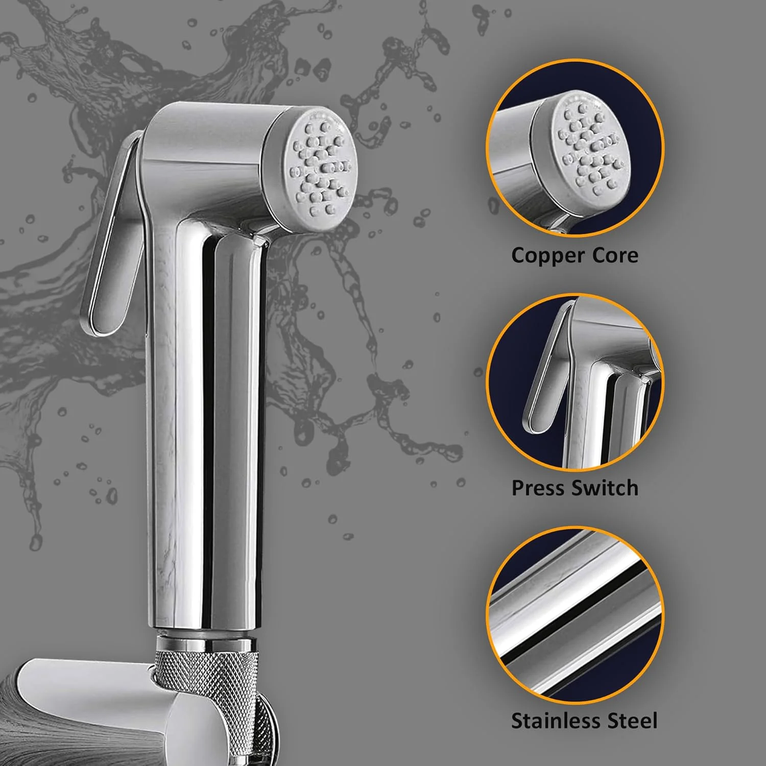 ست شطاف، اسپری بیده توالت با شلنگ بیده استیل ضد زنگ 47 اینچی، اسپری حمام برای بهداشت شخصی، کروم، 3 حالت فشار آب قابل تنظیم اسپری بیده با تنظیم کننده های جریان