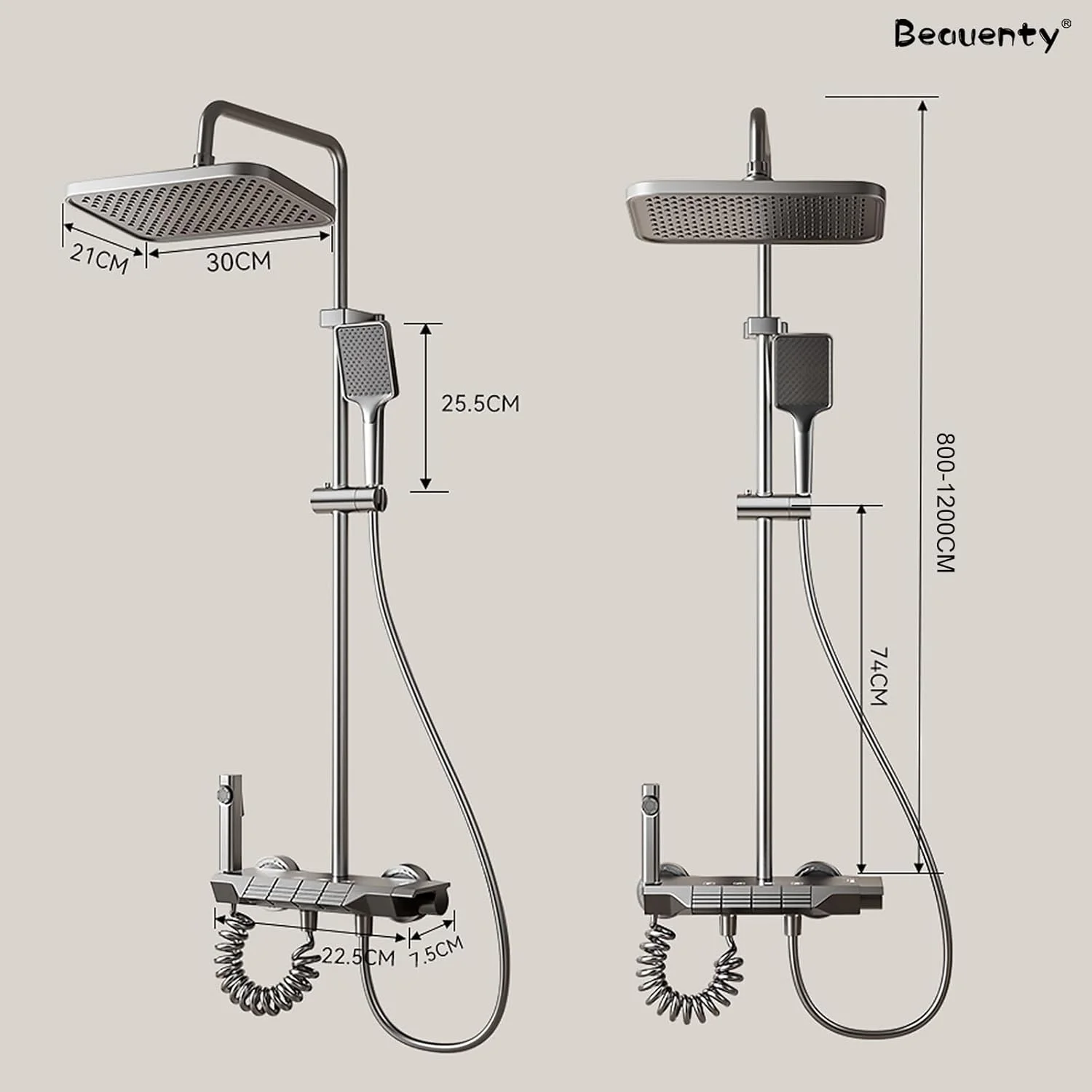 ست دوش حمام Beauenty، سیستم دوش حمام، ست شیرآلات دوش دیواری، دوش دستی 3 حالته، ست ترکیبی دوش وان بیده (مشکی)