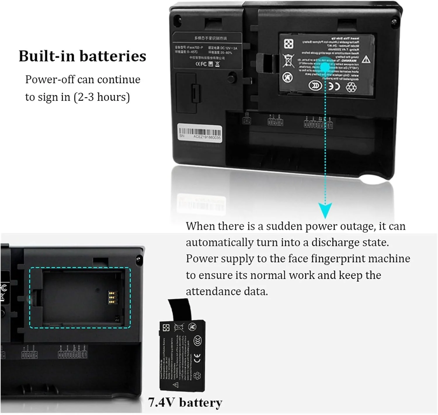 دستگاه حضور و غیاب WRQzxcv، سیستم کنترل تردد و حضور و غیاب اثر انگشت و تشخیص چهره TCP/IP USB، ثبت زمان بیومتریک، پانچ اتوماتیک ورود و خروج، کاربری آسان (Iface70)