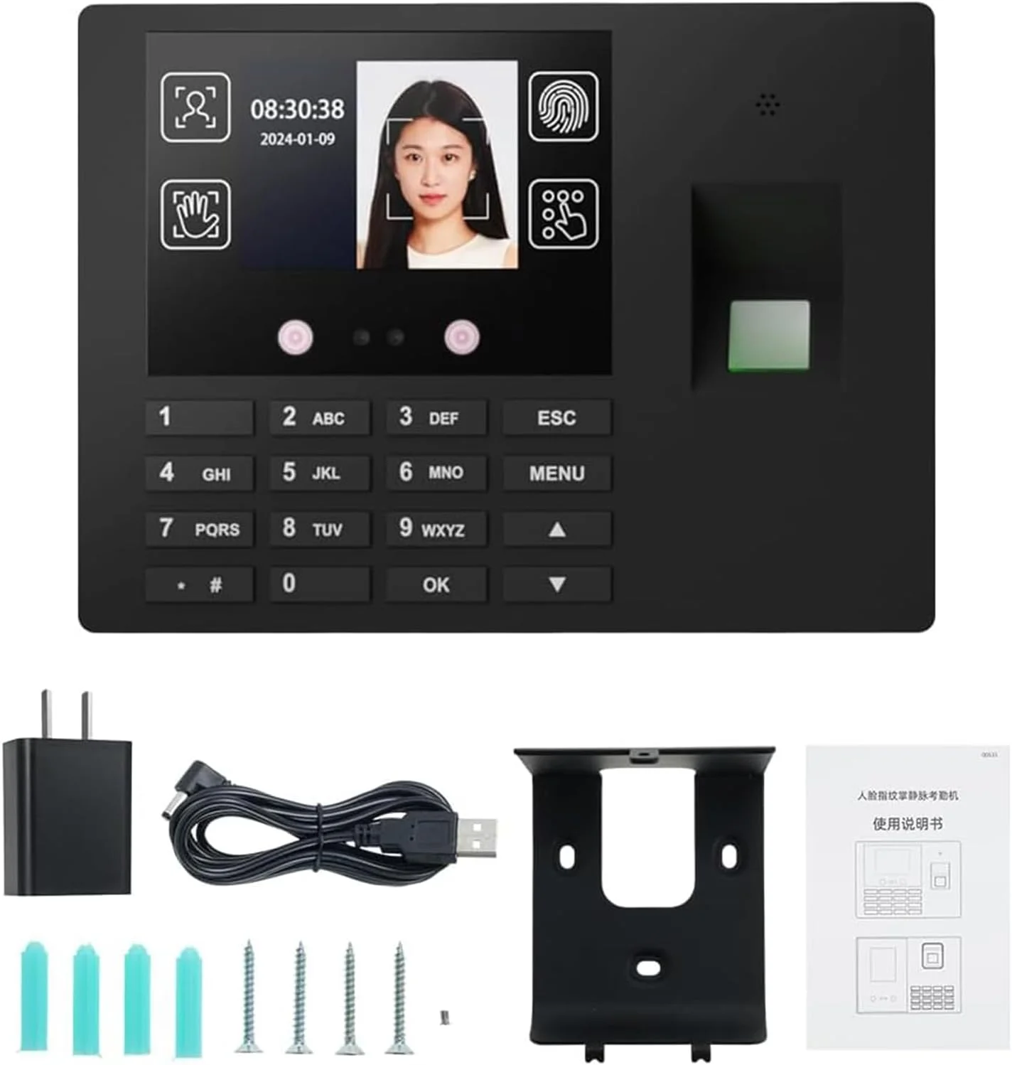 Saraele Attendance Machine,Face Recognition Time Clock Support Fingerprint Password Palm Print Facial Fast Recognition for Employees Access Control Machine Support Multi-language System USB Port Data