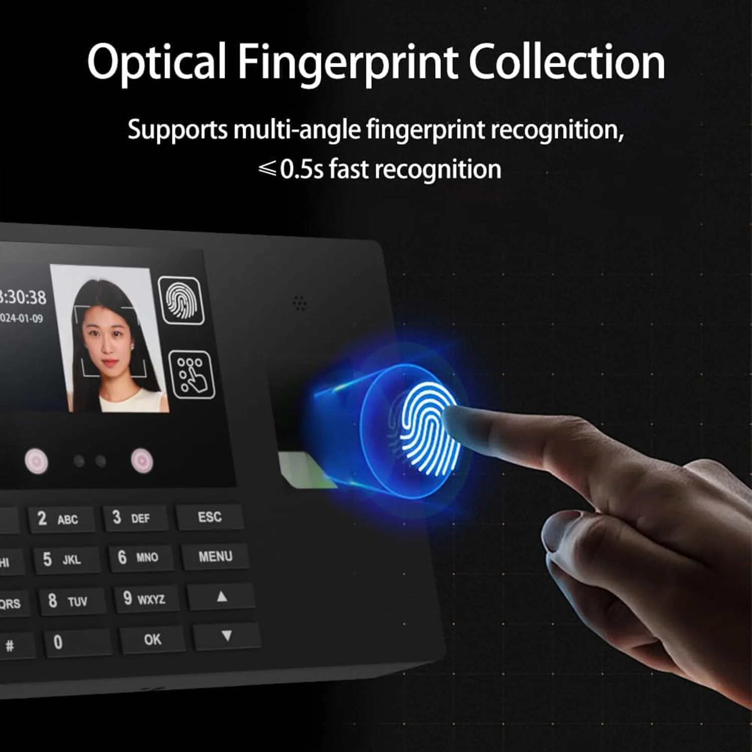 Saraele Attendance Machine,Face Recognition Time Clock Support Fingerprint Password Palm Print Facial Fast Recognition for Employees Access Control Machine Support Multi-language System USB Port Data