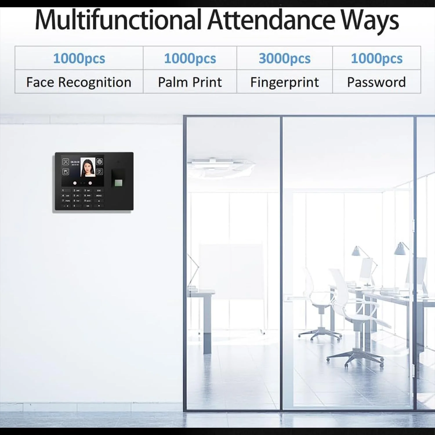 Saraele Attendance Machine,Face Recognition Time Clock Support Fingerprint Password Palm Print Facial Fast Recognition for Employees Access Control Machine Support Multi-language System USB Port Data