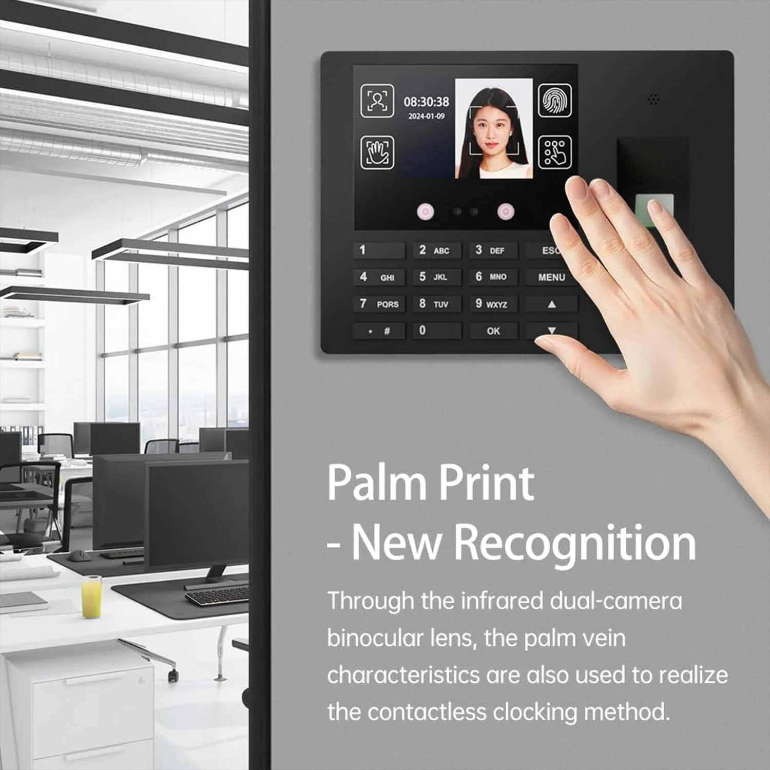 Saraele Attendance Machine,Face Recognition Time Clock Support Fingerprint Password Palm Print Facial Fast Recognition for Employees Access Control Machine Support Multi-language System USB Port Data
