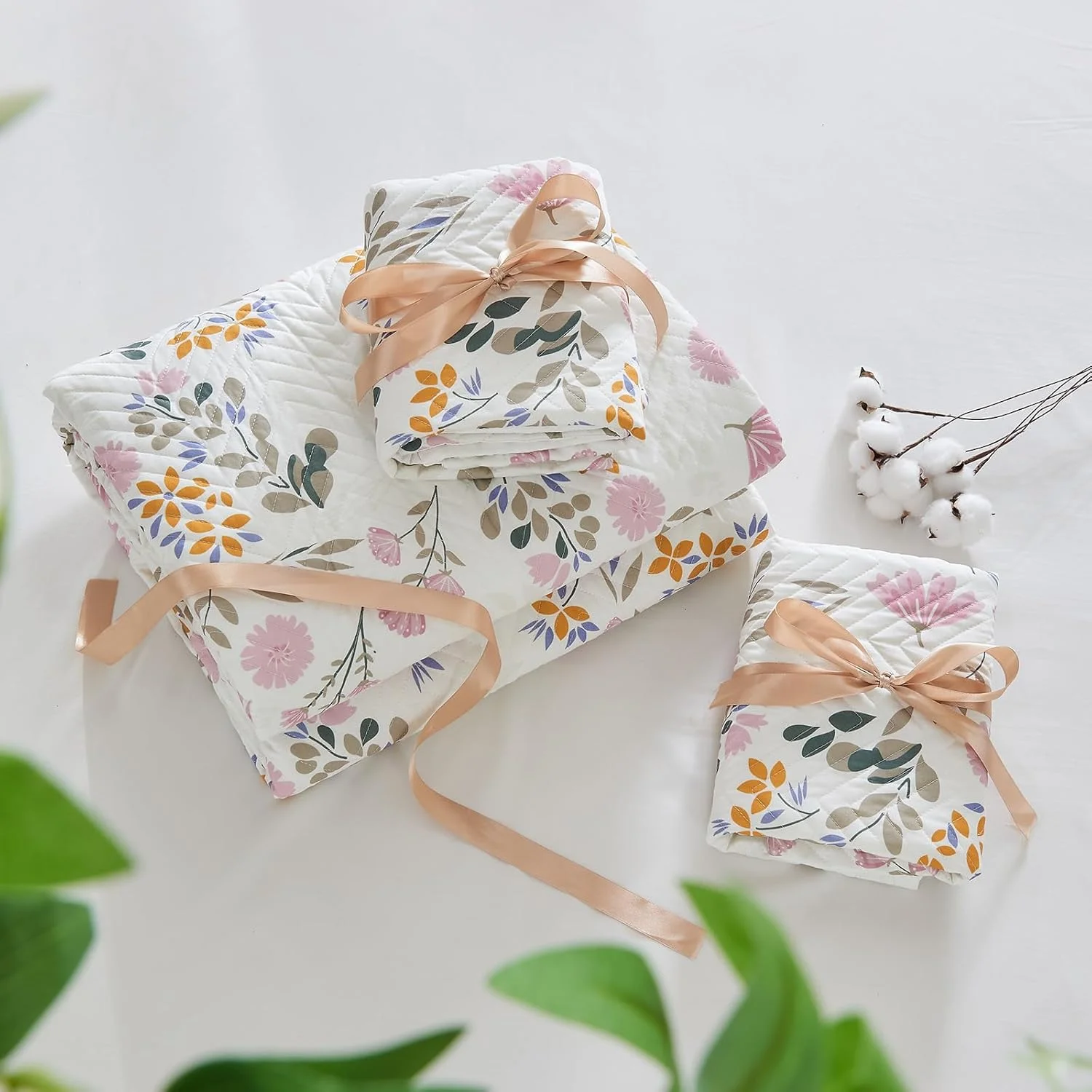 ست لحاف پنبه ارگانیک 100% طرح گلدار لوکس Kingrest، سایز کوئین، رو تختی بزرگ و لحافی، به همراه 2 روبالشی ست، مناسب برای تمام فصول - گلدار صورتی