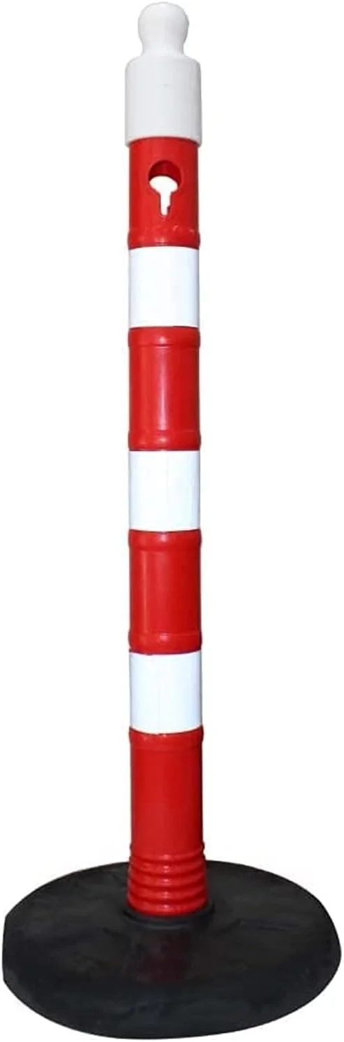 میله جداکننده بازتابنده بری، 110 سانتی‌متری، قرمز با پایه وزنی PVC | میله مانع با سوکت رزوه ای برای پارکینگ ها، ساخت و ساز و جاده ها | استوانه ایمنی ترافیک