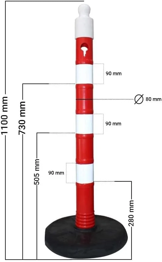 میله جداکننده بازتابنده بری، 110 سانتیمتری، قرمز با پایه وزنی PVC | میله مانع با سوکت رزوه ای برای پارکینگ ها، ساخت و ساز و جاده ها | استوانه ایمنی ترافیک میله جداکننده بازتابنده بری، 110 سانتیمتری، قرمز با پایه وزنی PVC | میله مانع با سوکت رزوه ای برای پارکینگ ها، ساخت و ساز و جاده ها | استوانه ایمنی ترافیک