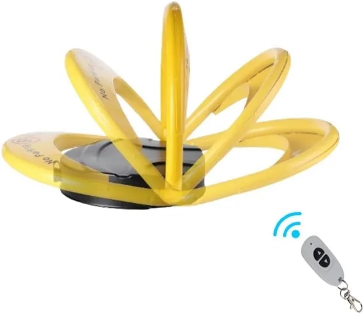 مانع پارکینگ تاشو اتوماتیک ضد آب با 2 کنترل از راه دور، مانع پارکینگ ضد تداخل خودرو - زرد و مشکی بدون برچسب پارک ممنوع