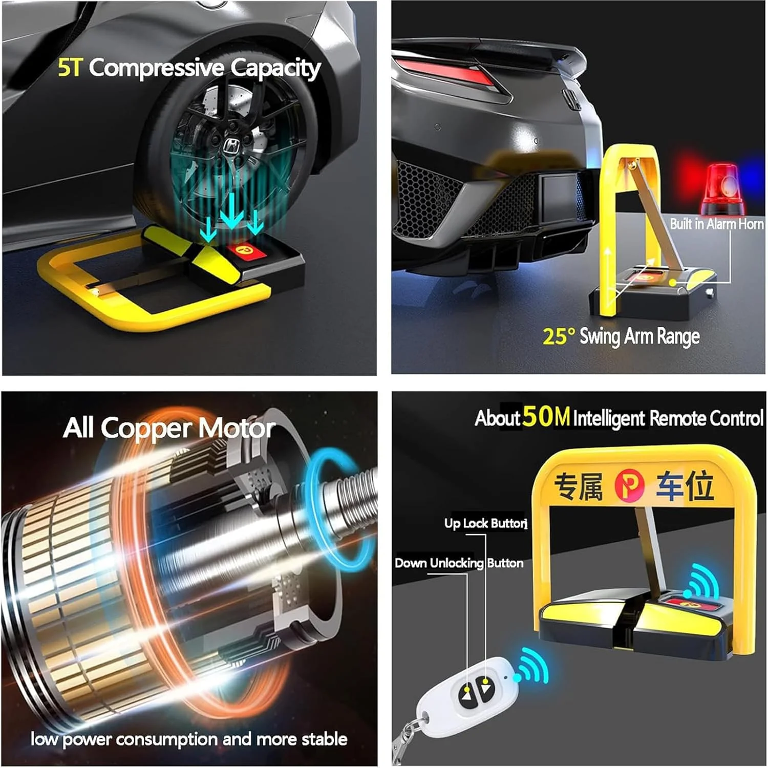 مسدود کننده پارکینگ، قفل فضای پارک، قفل پارکینگ خودرو با کنترل از راه دور، مانع پارکینگ تاشو اتوماتیک ضد آب با 2 کنترل از راه دور، مسدود کننده پارکینگ برای خانه، تجارت