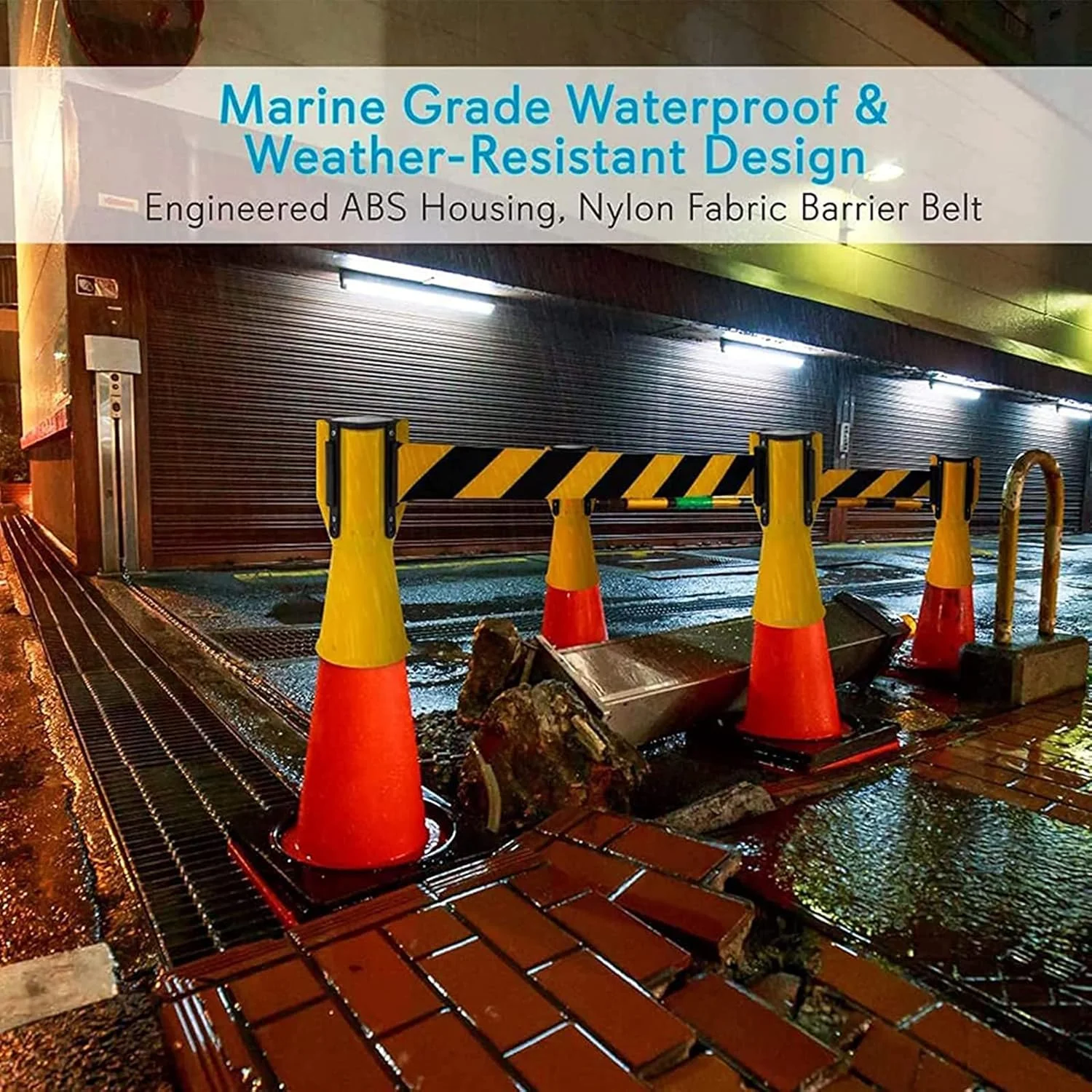 کمربند عایق تلسکوپی BZZBZZ، مانع کمربند جمع شونده 3 متری، میله اتصال مخروطی جاده خودرو 5 عددی، نوار مانع هشدار خطر مخروط ترافیکی جمع شونده اضطراری