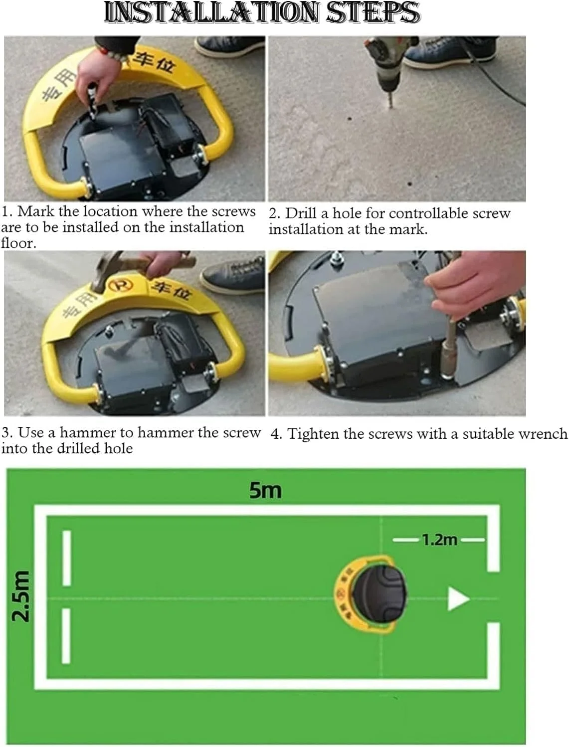 مانع پارکینگ تاشو اتوماتیک ضد آب با 2 ریموت کنترل، ضد تداخل، زرد و مشکی به همراه برچسب "پارک ممنوع"، محافظت از خودرو، مدیریت پارکینگ، ایمنی خودرو، بادوام و دید بالا