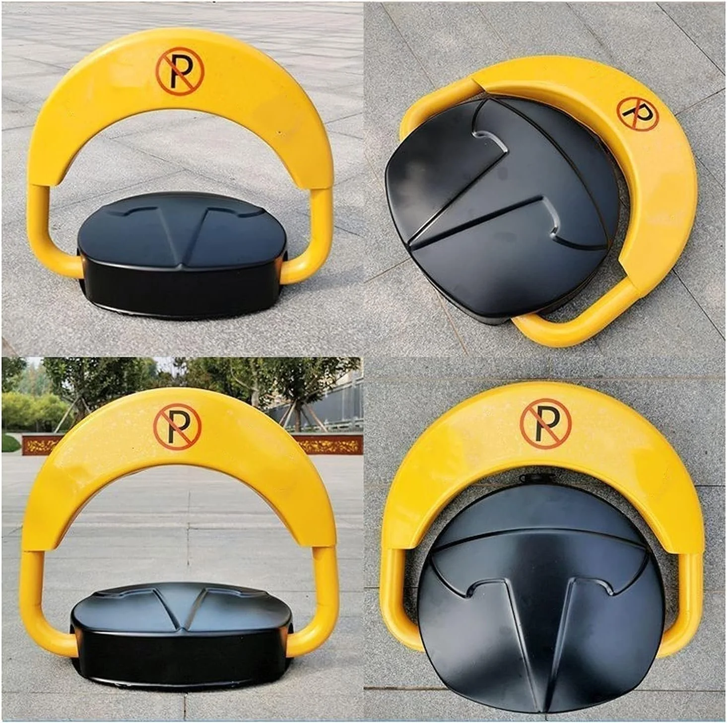 مانع پارکینگ تاشو اتوماتیک ضد آب با 2 ریموت کنترل، ضد تداخل، زرد و مشکی به همراه برچسب "پارک ممنوع"، محافظت از خودرو، مدیریت پارکینگ، ایمنی خودرو، بادوام و دید بالا