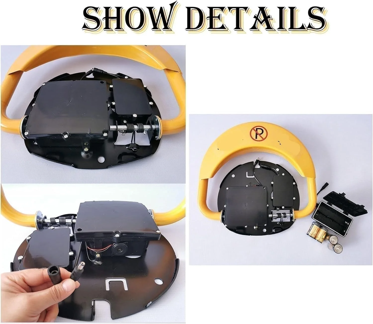 مانع پارکینگ تاشو اتوماتیک ضد آب با 2 ریموت کنترل، ضد تداخل، زرد و مشکی به همراه برچسب "پارک ممنوع"، محافظت از خودرو، مدیریت پارکینگ، ایمنی خودرو، بادوام و دید بالا