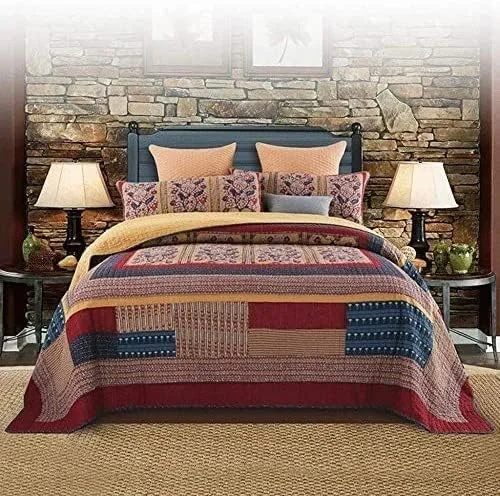 ست لحاف سایز کینگ GaRcan - ست روتختی روتختی سایز کینگ دست ساز تکه دوزی شده لحاف روتختی پنبه ای 3 تکه روتختی لحاف تخت خواب انداز چند منظوره درجه یک