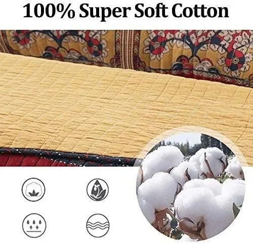 ست لحاف سایز کینگ GaRcan - ست روتختی روتختی سایز کینگ دست ساز تکه دوزی شده لحاف روتختی پنبه ای 3 تکه روتختی لحاف تخت خواب انداز چند منظوره درجه یک