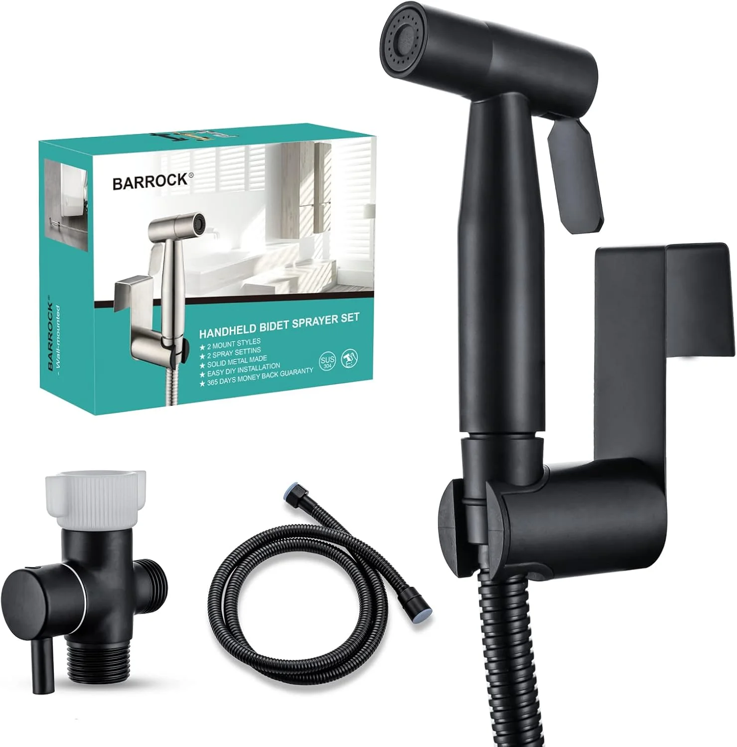 اسپری بیده دستی BARROCK برای توالت، کیت اسپری پارچه ای پوشک بچه ساخته شده از فلز استیل ضد زنگ، مجموعه اتصال بیده توالت حمام برای حمام کردن حیوانات خانگی و بهداشت بانوان، مشکی مات