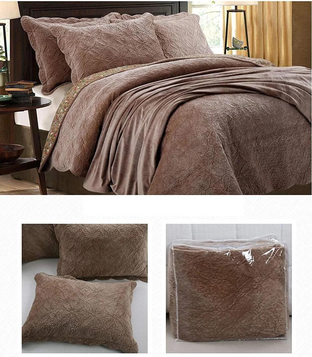 روتختی مخملی گرم و ضخیم برجسته GaRcan، فوق العاده نرم، لبه دار، سایز دو نفره و کینگ، شامل 2 روبالشتی، ست روتختی 4 تکه، بژ روتختی مخملی گرم و ضخیم برجسته GaRcan، فوق العاده نرم، لبه دار، سایز دو نفره و کینگ، شامل 2 روبالشتی، ست روتختی 4 تکه، بژ