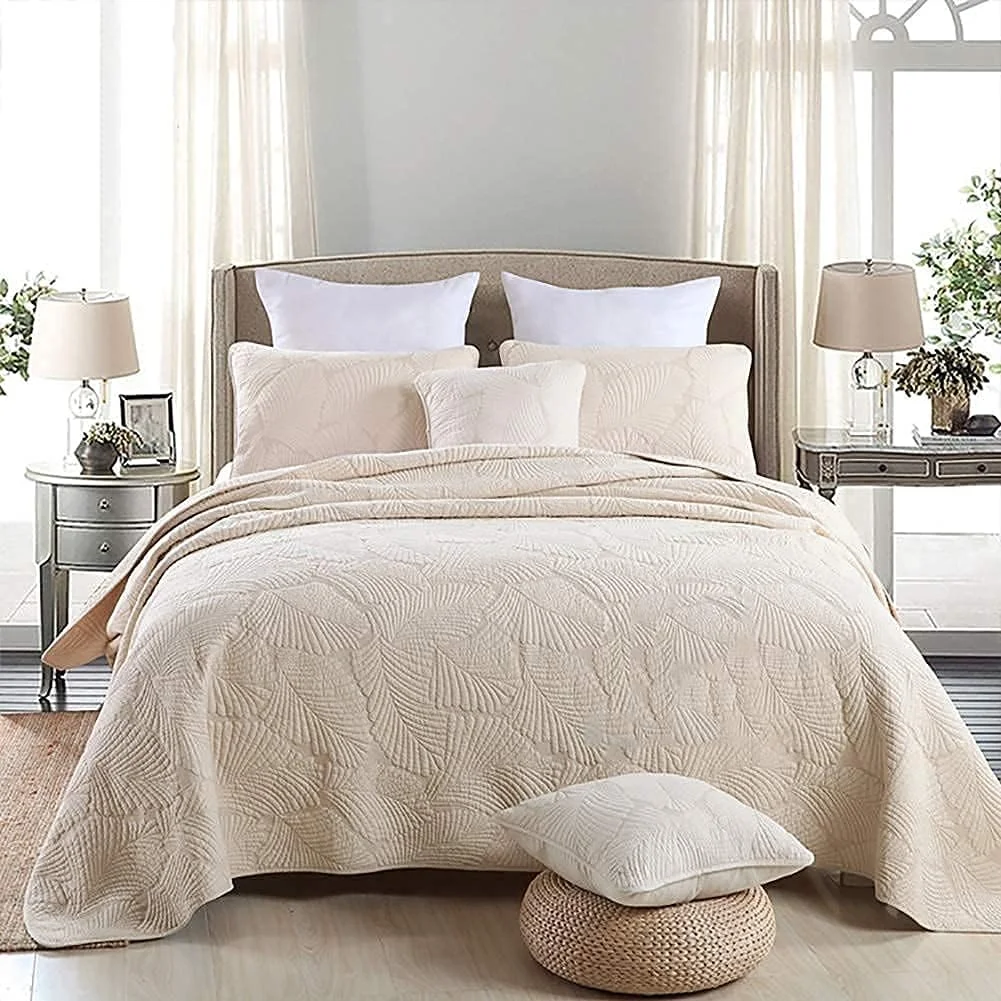 ست روتختی سه تکه برجسته GaRcan، پنبه‌ای، دو رو، گلدوزی شده، رو تختی لحافی به همراه 2 روبالشی، سفید، 250 در 270 سانتی‌متر (سفید 250 * 270 سانتی‌متر)