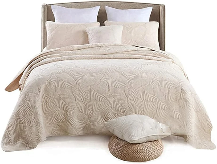 ست روتختی سه تکه برجسته GaRcan، پنبه‌ای، دو رو، گلدوزی شده، رو تختی لحافی به همراه 2 روبالشی، سفید، 250 در 270 سانتی‌متر (سفید 250 * 270 سانتی‌متر)