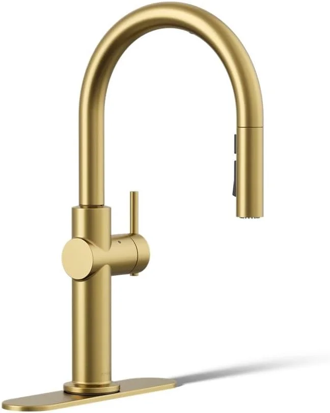شیر آشپزخانه بدون لمس KOHLER 22974-2MB Crue با اسپری کشویی، شیر آشپزخانه کشویی با فعال سازی بدون لمس، شیر سنسور حرکتی، شیر بدون دست، برنجی مدرن برس خورده پر جنب و جوش