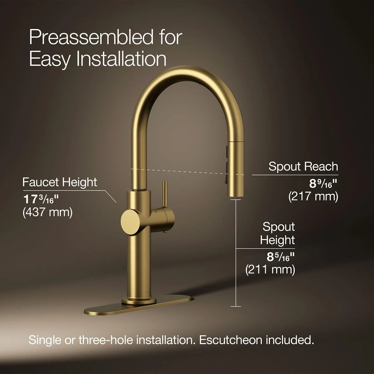 شیر آشپزخانه بدون لمس KOHLER 22974-2MB Crue با اسپری کشویی، شیر آشپزخانه کشویی با فعال سازی بدون لمس، شیر سنسور حرکتی، شیر بدون دست، برنجی مدرن برس خورده پر جنب و جوش