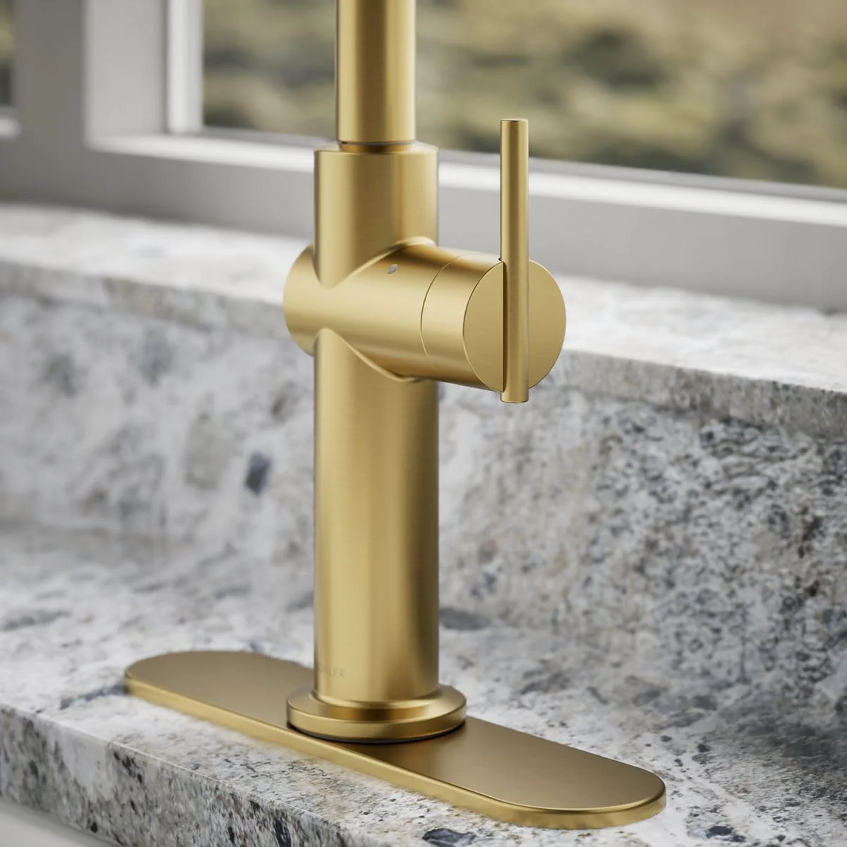 شیر آشپزخانه بدون لمس KOHLER 22974-2MB Crue با اسپری کشویی، شیر آشپزخانه کشویی با فعال سازی بدون لمس، شیر سنسور حرکتی، شیر بدون دست، برنجی مدرن برس خورده پر جنب و جوش