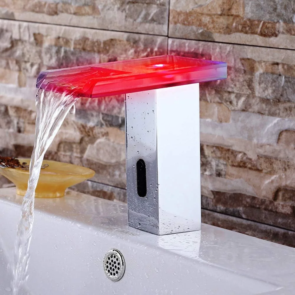 شیر آب حوضچه سنسور نور LED YHSGY، شیر آب آفتابه شیشه ای با کنترل دمای آبشار شیر آب حوضچه سنسور نور LED YHSGY، شیر آب آفتابه شیشه ای با کنترل دمای آبشار