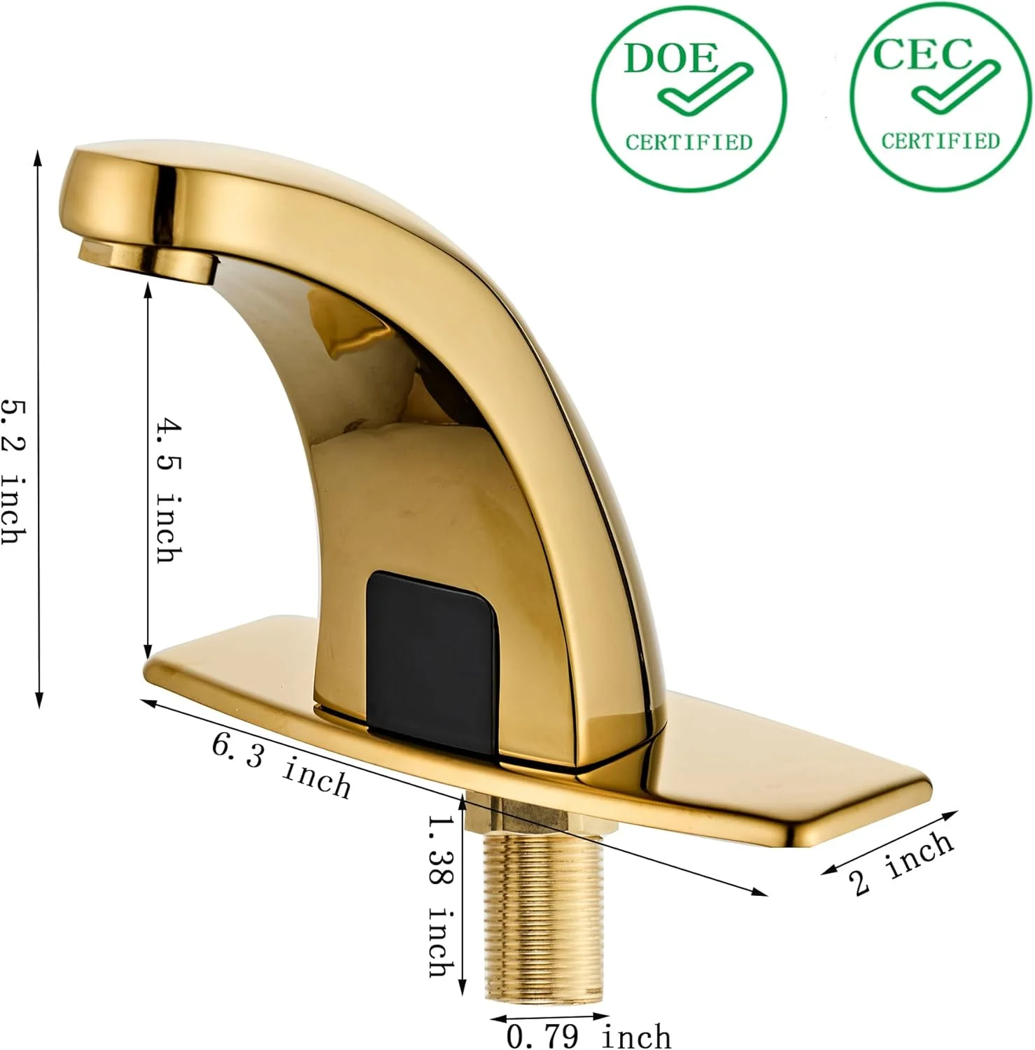 شیر آب حمام بدون لمس با حسگر حرکتی اتوماتیک، Grifo automático del Sensor، Robinet capteur automatique به همراه پوشش سوراخ عرشه، طلایی، CEC DOE شیر آب حمام بدون لمس با حسگر حرکتی اتوماتیک، Grifo automático del Sensor، Robinet capteur automatique به همراه پوشش سوراخ عرشه، طلایی، CEC DOE