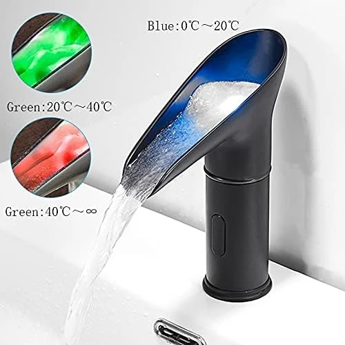 شیرآلات میکسر برای روشویی حمام مدل آبشاری LED، شیر برقی اتوماتیک سنسوردار، میکسر آب سرد و گرم روشویی بدون لمس، شیرآلات اهرمی شیر روشویی حمام