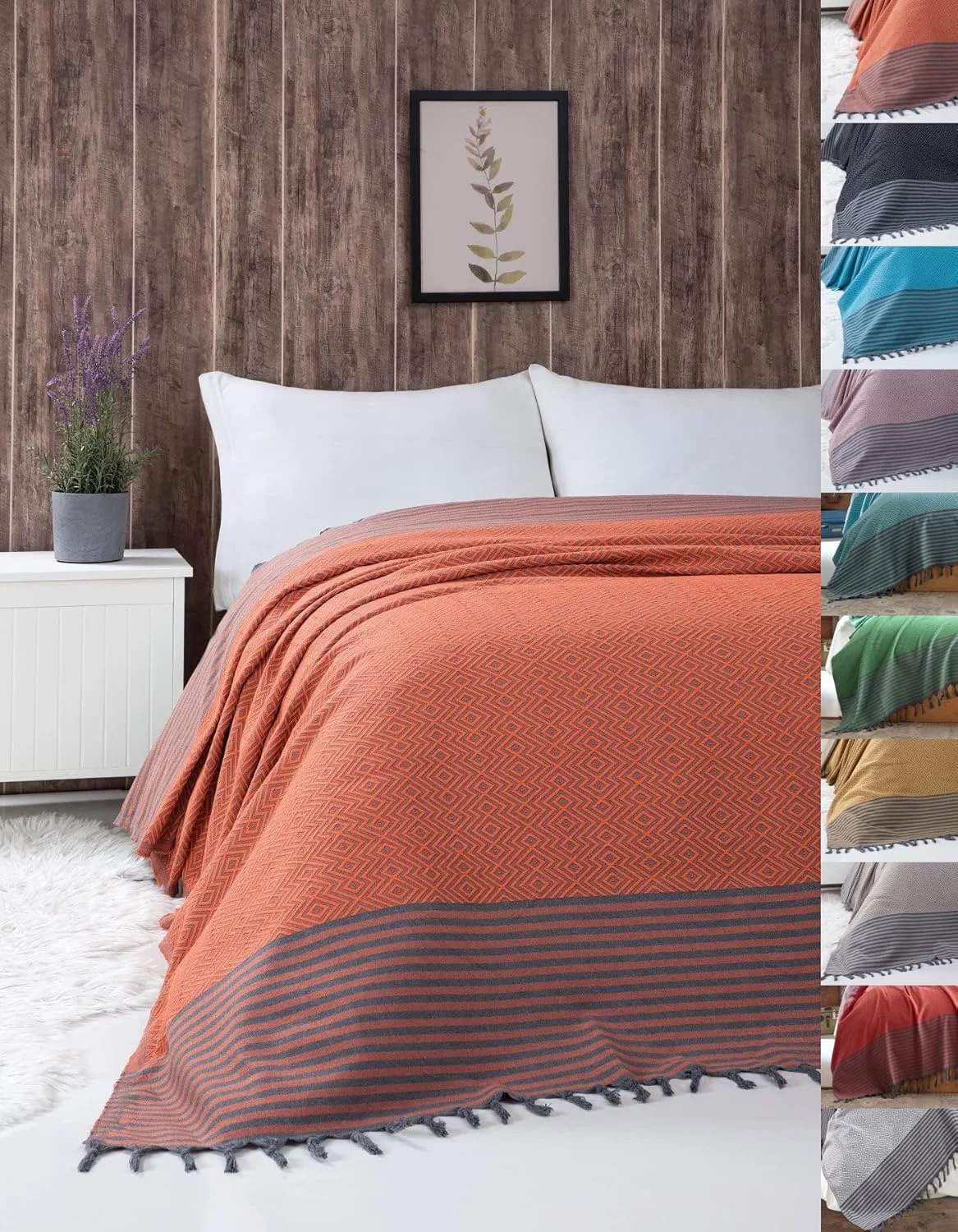 One's & Unique Coverlet & Bedspread, King Size 200x250 cm, 100% Organic Cotton, Blanket & Duvet Cover, Hypoallergenic & Luxury - Suitable for King, Queen & Double Size, Lightweight (Orange)
