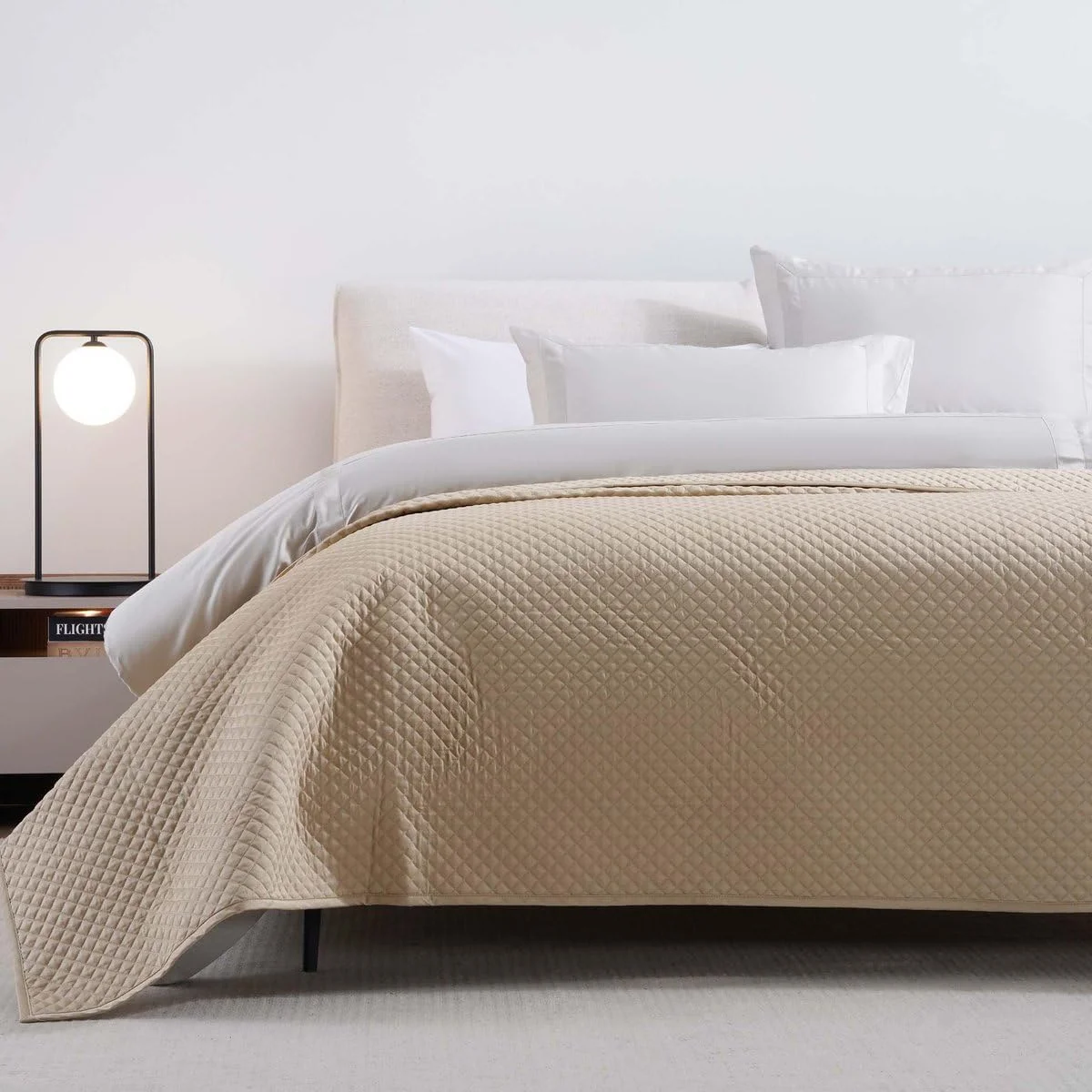 PAN HOME Luxe Cotton Tencel Quilted Bedspread 220x240cm - Sand