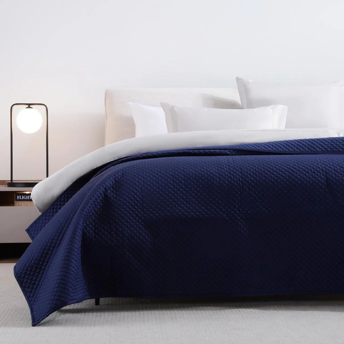 PAN HOME Luxe Cotton Tencel Quilted Bedspread 220x240cm - Navy