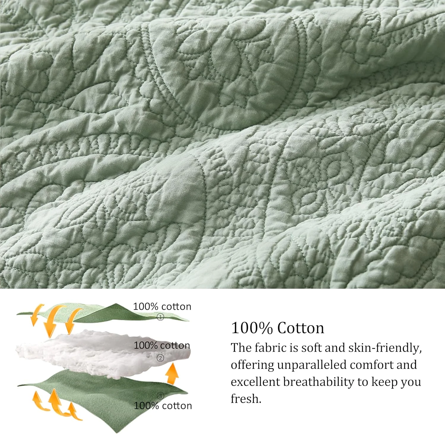 ست روتختی کالیفرنیا کینگ سایز پالاسیو با طرح بته جقه سبز مریم گلی، 100% پنبه، شامل لحاف و 2 روبالشی، طرح بوهو، مناسب خانه های روستایی، روتختی نرم و قدیمی، مناسب تمام فصول، 3 تکه