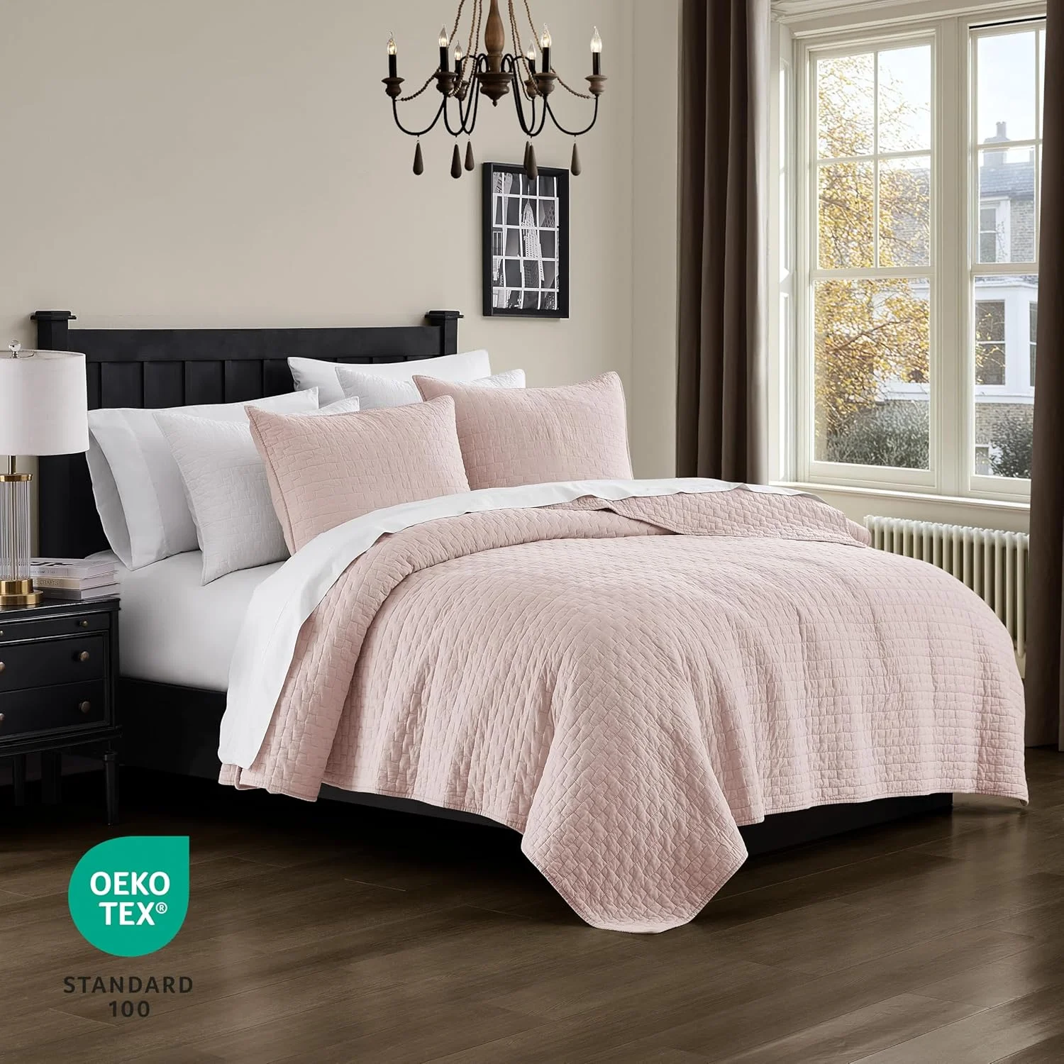 ست روتختی کینگ سایز پالاسیو صورتی 100% پنبه با 2 روبالشتی، رو تختی سبک وزن با بافت نرم، رو تختی شیک و کهنه نما، روکش لحاف دار مناسب تمام فصول، 3 تکه