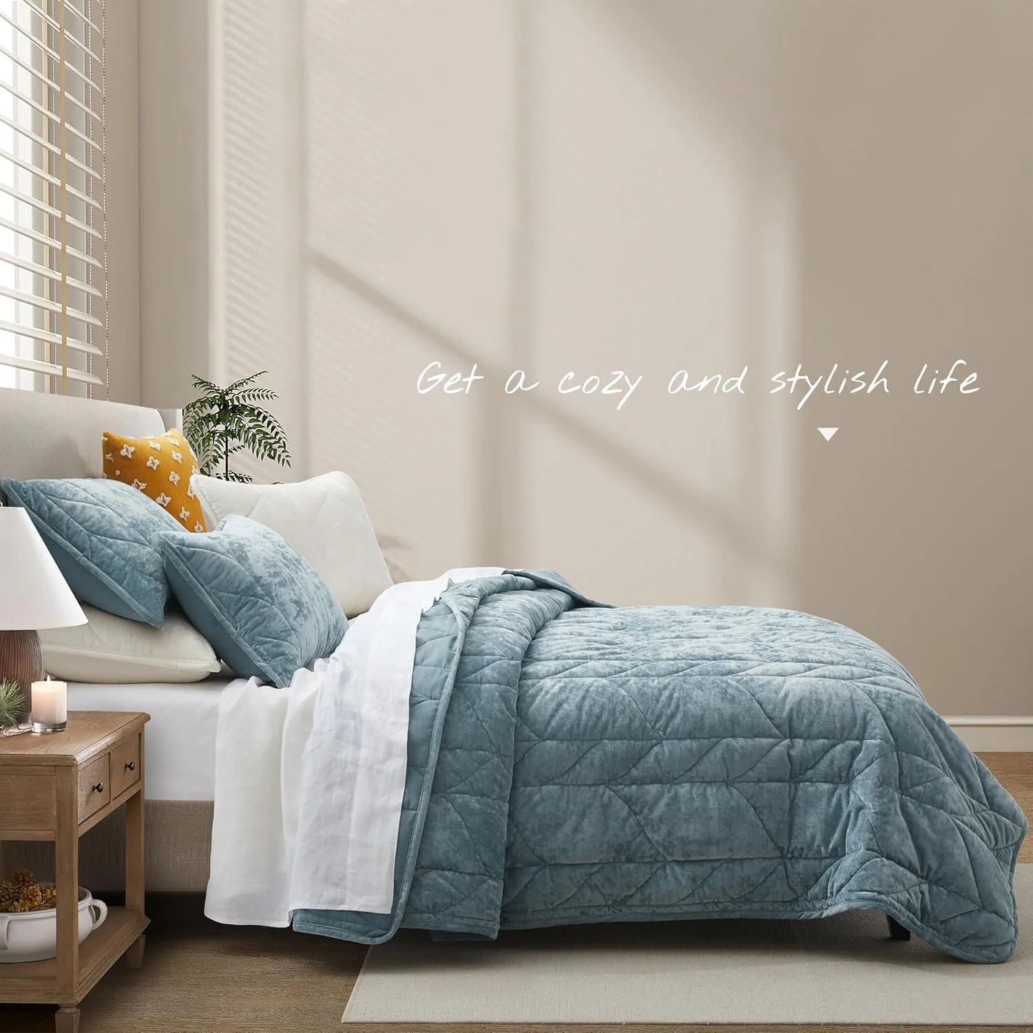 ست لحاف مخملی سایز کینگ Oli Anderson - رو تختی سبک - ست لحاف مخملی نرم - ست روتختی دو رو و لحافی برای تمام فصول - آبی خاکستری - 3 تکه (1 لحاف، 2 روبالشی)