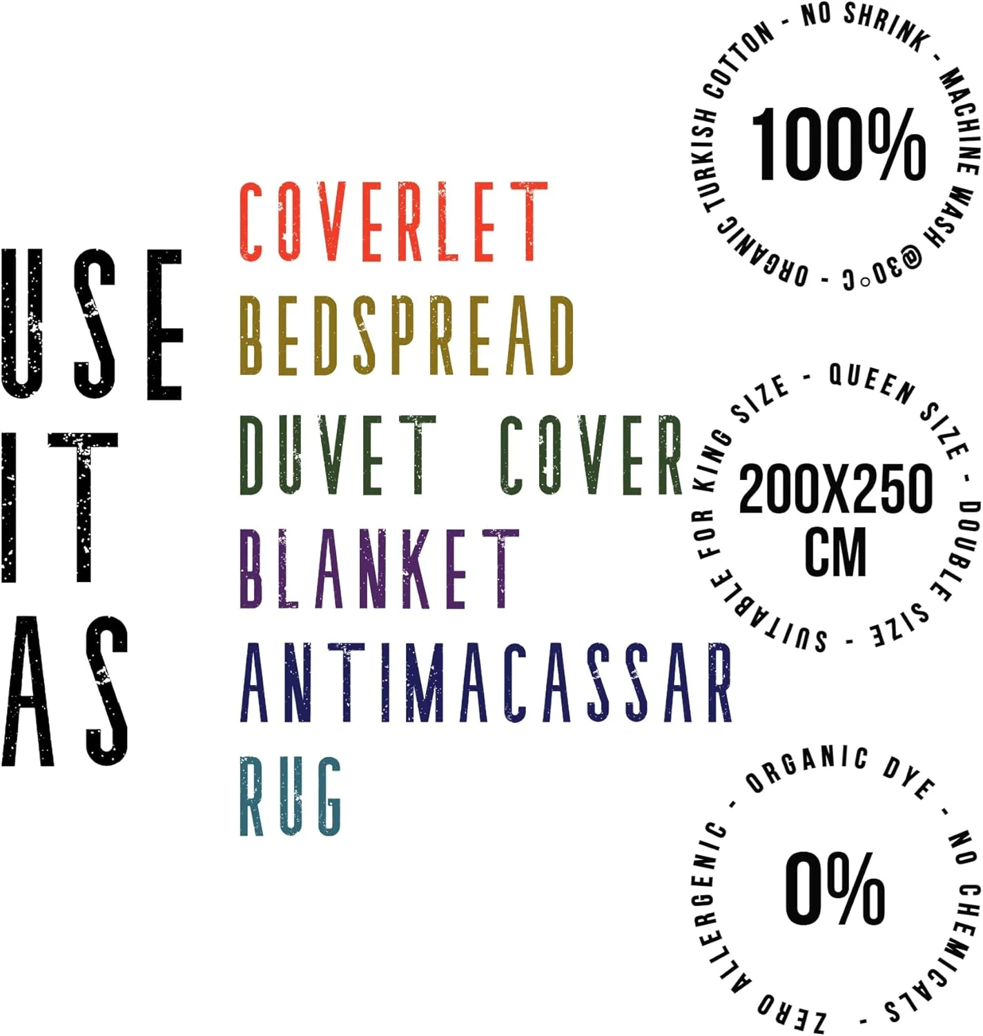 One's & Unique Coverlet & Bedspread, King Size 200x250 cm, 100% Organic Cotton, Blanket & Duvet Cover, Hypoallergenic & Luxury - Suitable for King, Queen & Double Size, Lightweight (Orange)