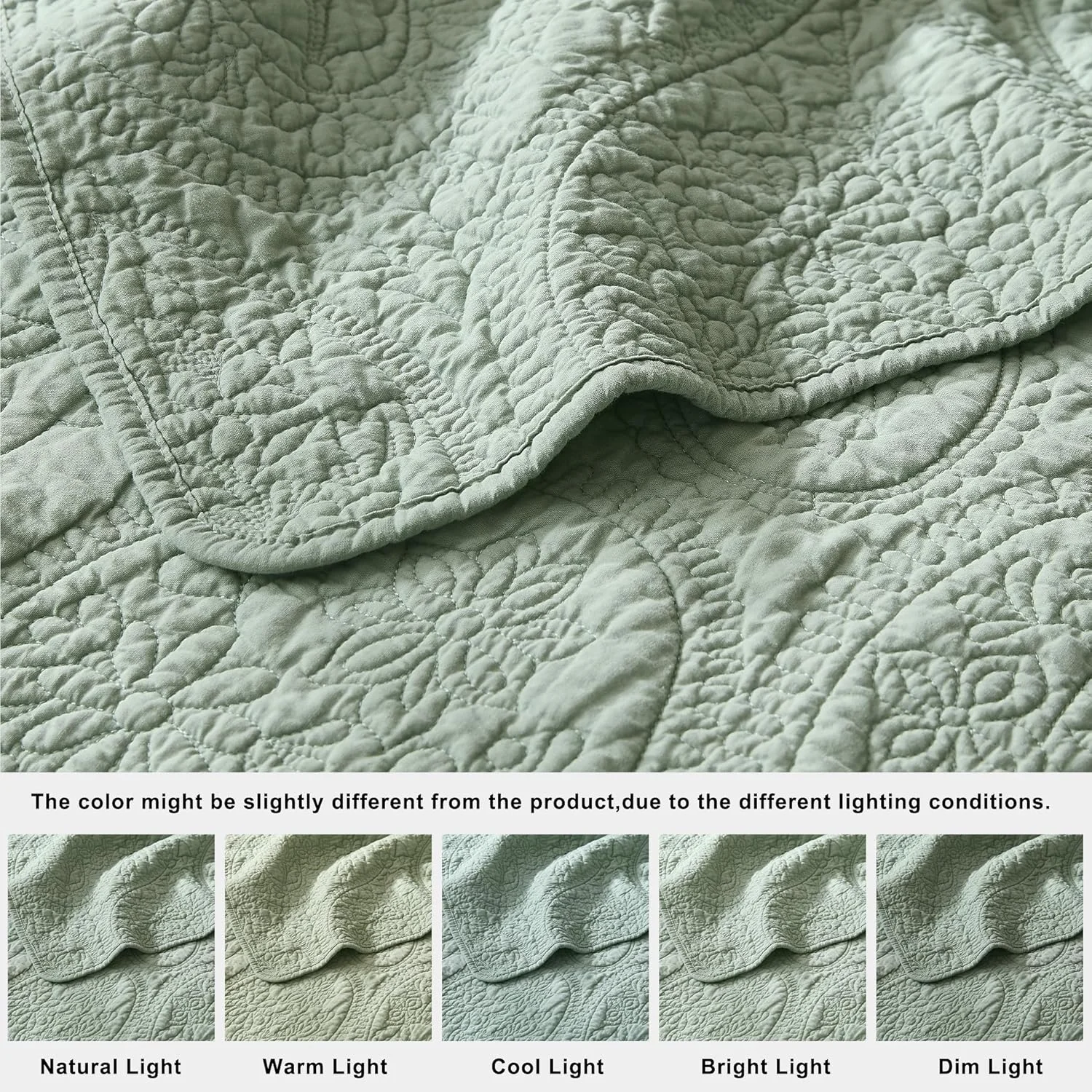 ست روتختی کالیفرنیا کینگ سایز پالاسیو با طرح بته جقه سبز مریم گلی، 100% پنبه، شامل لحاف و 2 روبالشی، طرح بوهو، مناسب خانه های روستایی، روتختی نرم و قدیمی، مناسب تمام فصول، 3 تکه