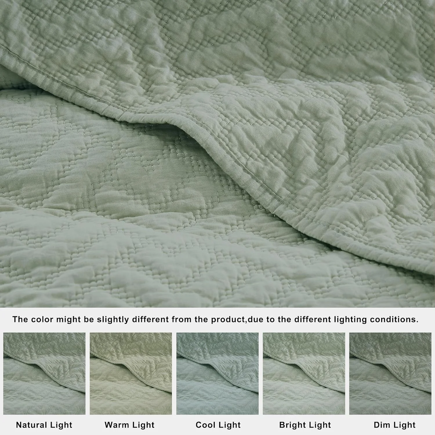 palassio Sage Green 100% Cotton Quilt California Cal King Size Bedding Sets with 2 Pillow Shams, Oversized Lightweight Textured Farmhouse Bedspread Soft Shabby Chic Coverlet for All Season, 3 Pieces