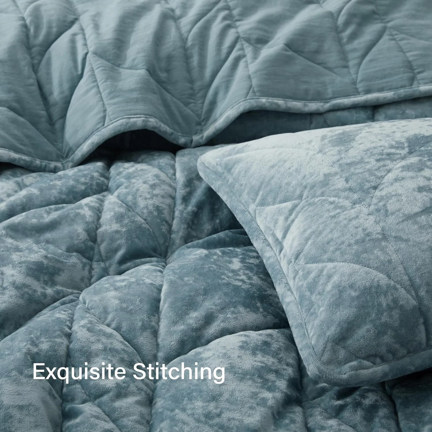 ست لحاف مخملی سایز کینگ Oli Anderson - رو تختی سبک - ست لحاف مخملی نرم - ست روتختی دو رو و لحافی برای تمام فصول - آبی خاکستری - 3 تکه (1 لحاف، 2 روبالشی)