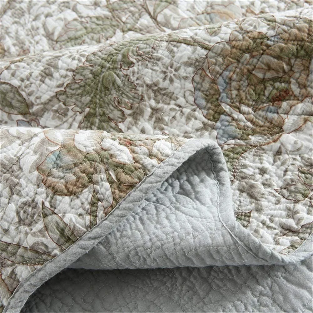ست روتختی بزرگ طرح گلدار قدیمی، تکه دوزی شده، لحاف پنبه دوزی شده با روبالشتی، ملحفه میکروفایبر مناسب تمام فصول، سایز 230×250 سانتی متر، صورتی 3 تکه (خاکستری 4 تکه) (Gra