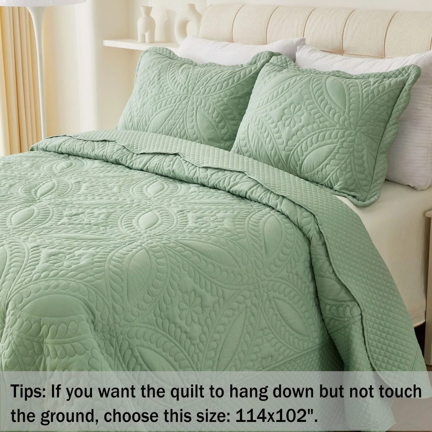 روتختی کینگ سایز بزرگ 290x260 سانتی متر، ست لحاف کالیفرنیا کینگ 3 تکه، ست لحاف تخت خواب سبک وزن سبز رنگ مناسب تمام فصول، ست روتختی لحاف طرح هندسی مدرن