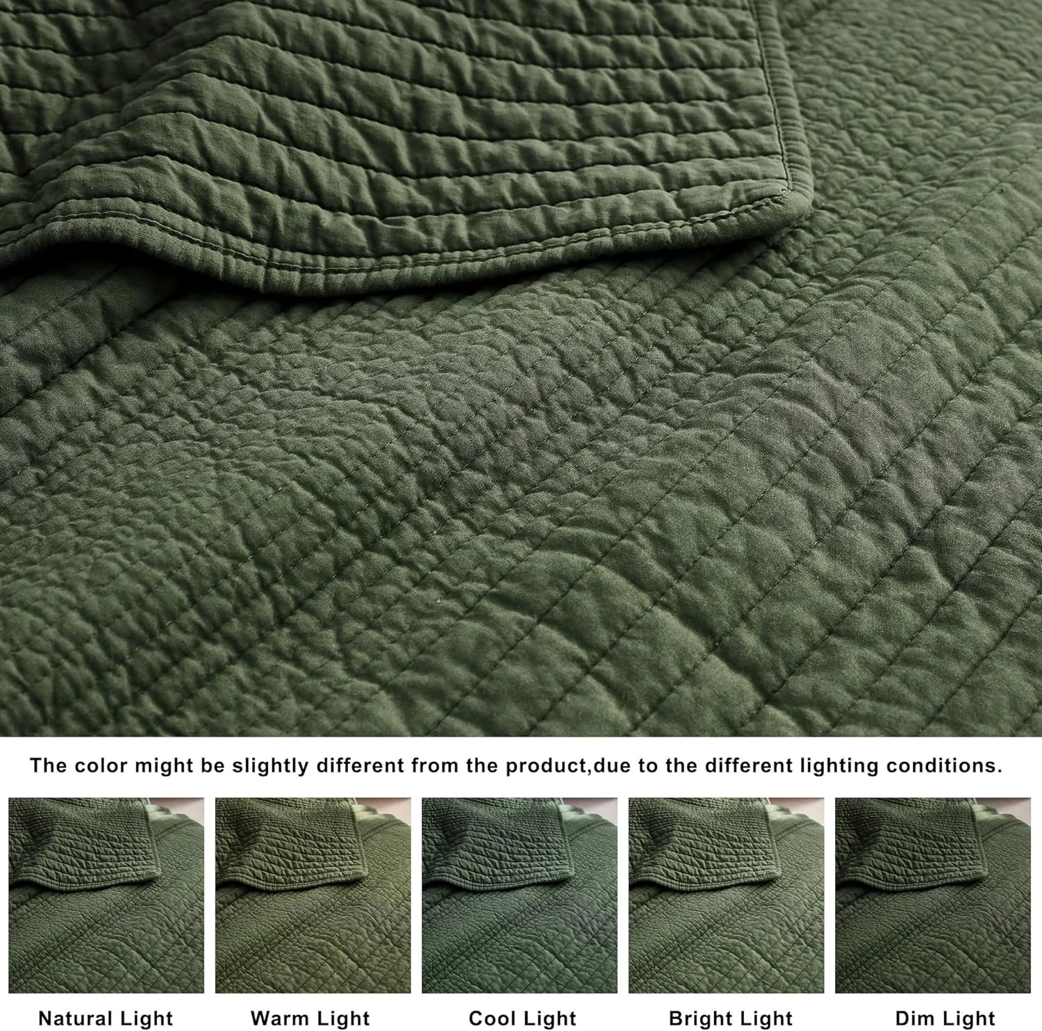 ست روتختی کینگ سایز پالاسیو راه راه زیتونی سبز 100% پنبه، لحاف سبک وزن با بافت چین دار و دوخت کانالی، روتختی نرم و شیک مناسب خانه های روستایی و تمام فصول، 2 عدد روبالشتی