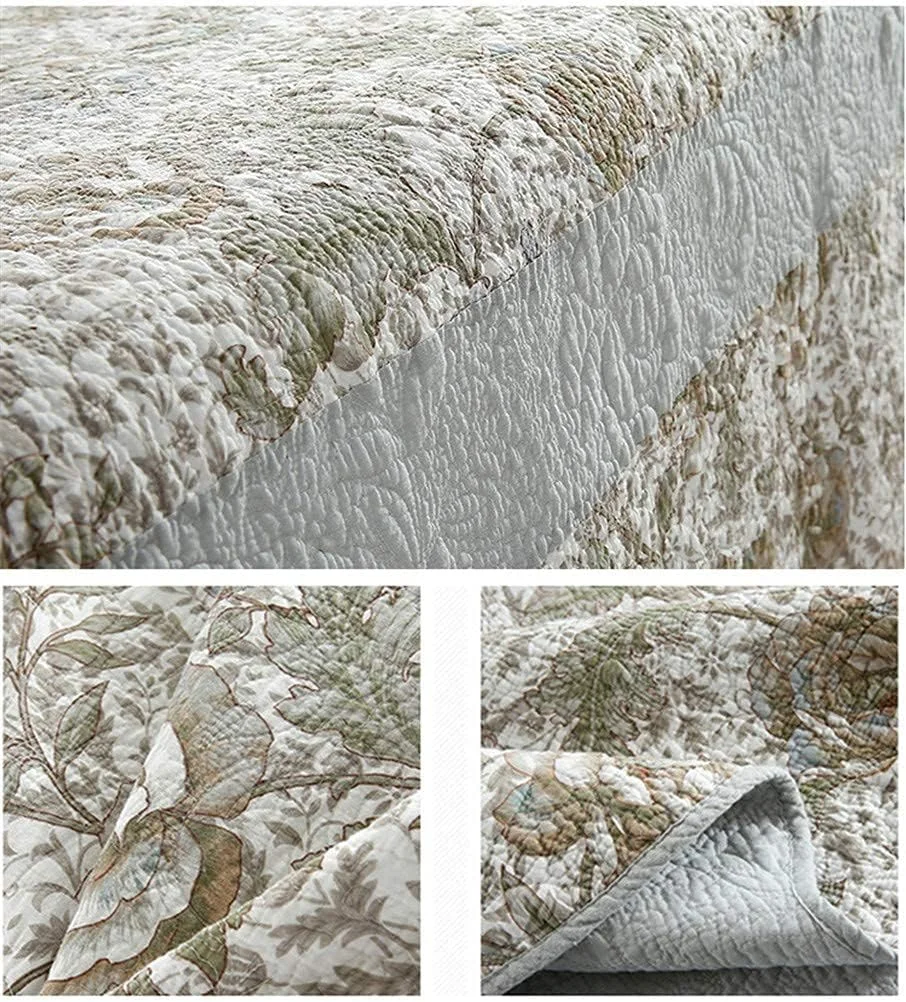 ست روتختی بزرگ طرح گلدار قدیمی، تکه دوزی شده، لحاف پنبه دوزی شده با روبالشتی، ملحفه میکروفایبر مناسب تمام فصول، سایز 230×250 سانتی متر، صورتی 3 تکه (خاکستری 4 تکه) (Gra