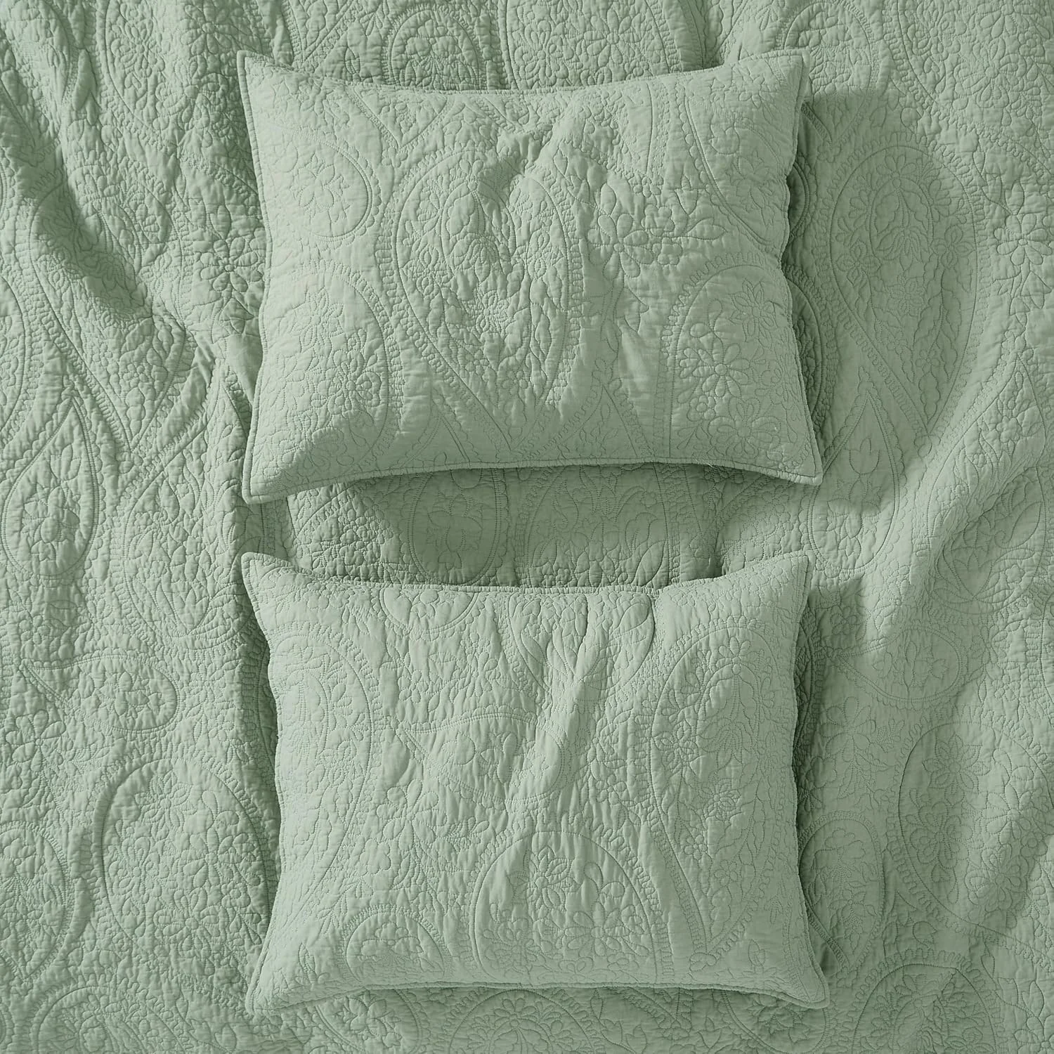 ست روتختی کالیفرنیا کینگ سایز پالاسیو با طرح بته جقه سبز مریم گلی، 100% پنبه، شامل لحاف و 2 روبالشی، طرح بوهو، مناسب خانه های روستایی، روتختی نرم و قدیمی، مناسب تمام فصول، 3 تکه