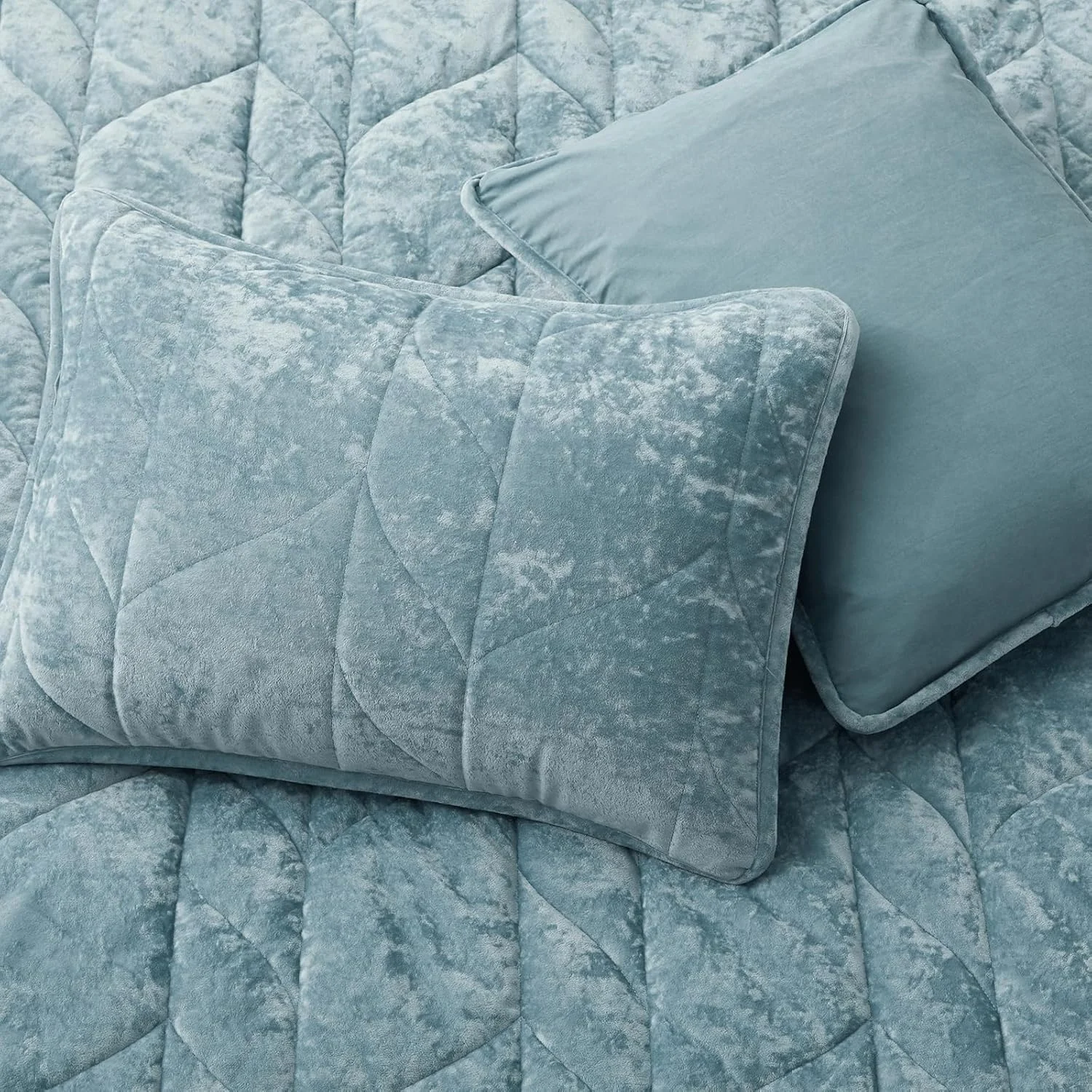 ست لحاف مخملی سایز کینگ Oli Anderson - رو تختی سبک - ست لحاف مخملی نرم - ست روتختی دو رو و لحافی برای تمام فصول - آبی خاکستری - 3 تکه (1 لحاف، 2 روبالشی)