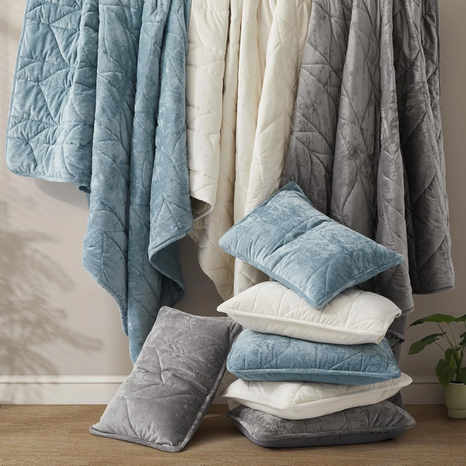 ست لحاف مخملی سایز کینگ Oli Anderson - رو تختی سبک - ست لحاف مخملی نرم - ست روتختی دو رو و لحافی برای تمام فصول - آبی خاکستری - 3 تکه (1 لحاف، 2 روبالشی)