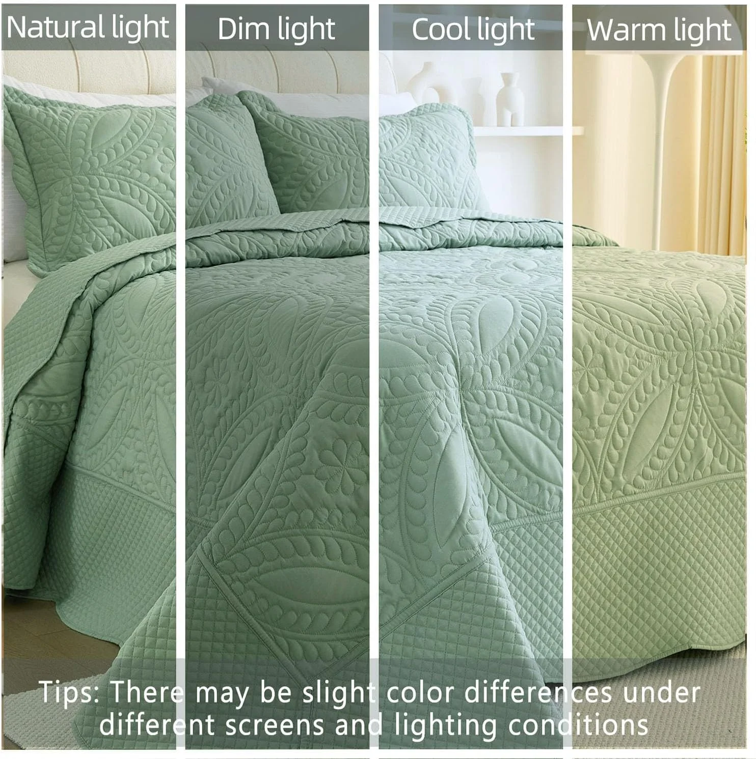 روتختی کینگ سایز بزرگ 290x260 سانتی متر، ست لحاف کالیفرنیا کینگ 3 تکه، ست لحاف تخت خواب سبک وزن سبز رنگ مناسب تمام فصول، ست روتختی لحاف طرح هندسی مدرن