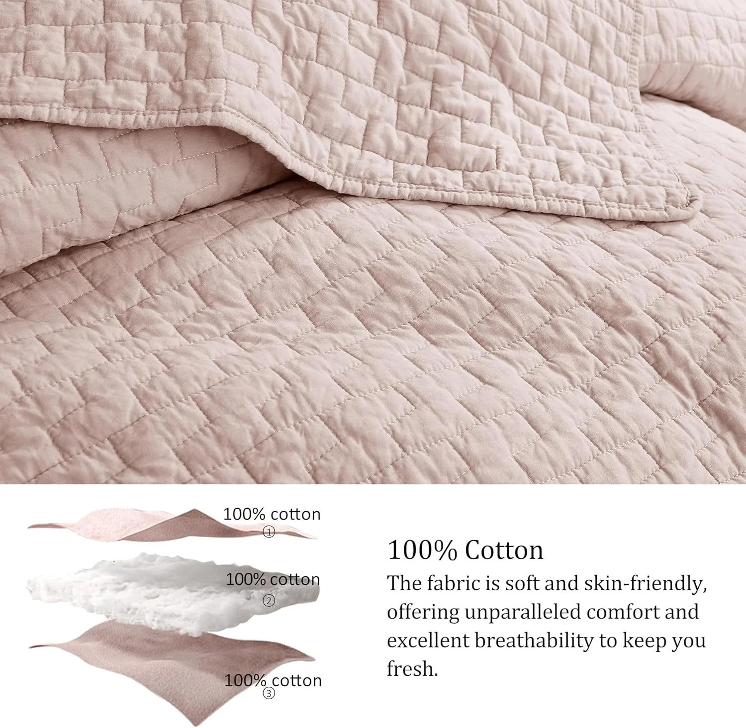 ست روتختی کینگ سایز پالاسیو صورتی 100% پنبه با 2 روبالشتی، رو تختی سبک وزن با بافت نرم، رو تختی شیک و کهنه نما، روکش لحاف دار مناسب تمام فصول، 3 تکه